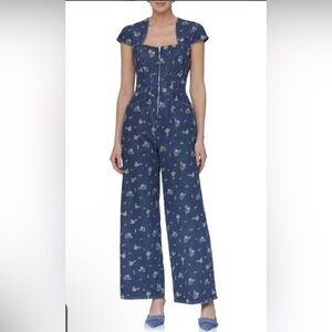 NWT Avec Les Filles Blue Floral Jumpsuit